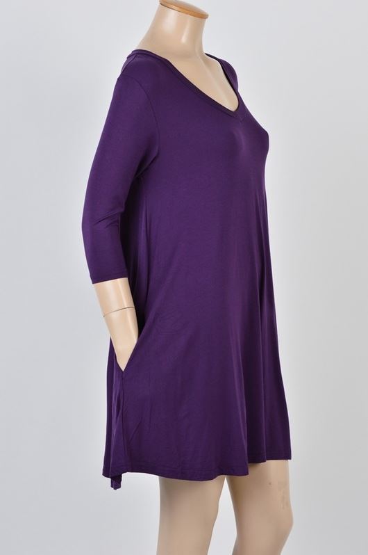 PIKO - 3/4 Sleeve V-Neck Trapeze Dress