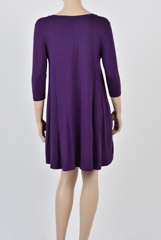 PIKO - 3/4 Sleeve V-Neck Trapeze Dress