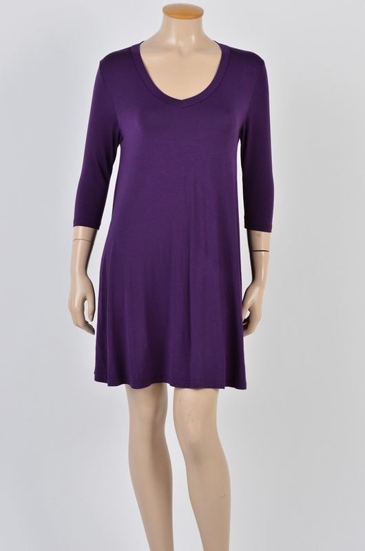 PIKO - 3/4 Sleeve V-Neck Trapeze Dress