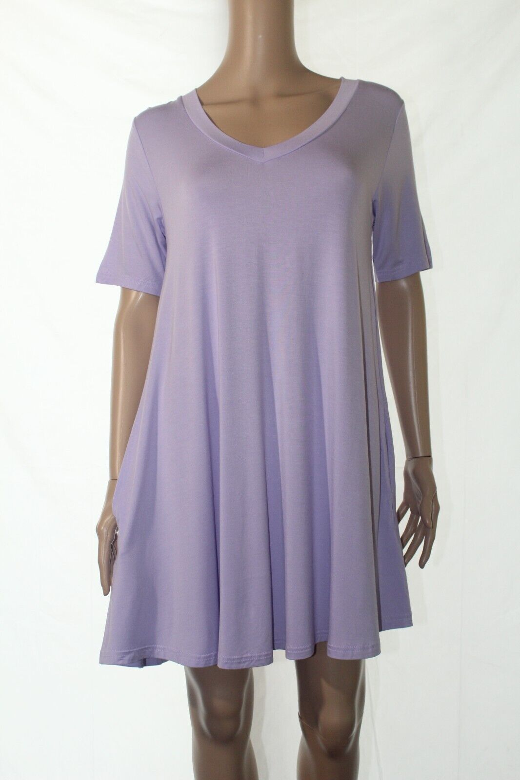 PIKO - Short Sleeve V-Neck Trapeze Dress