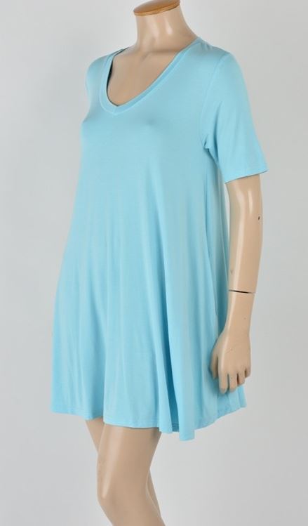 PIKO - Short Sleeve V-Neck Trapeze Dress