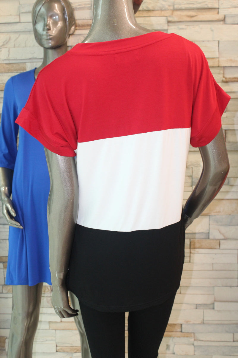 PIKO - Short Sleeve - Knotted Bottom - Color Block Top