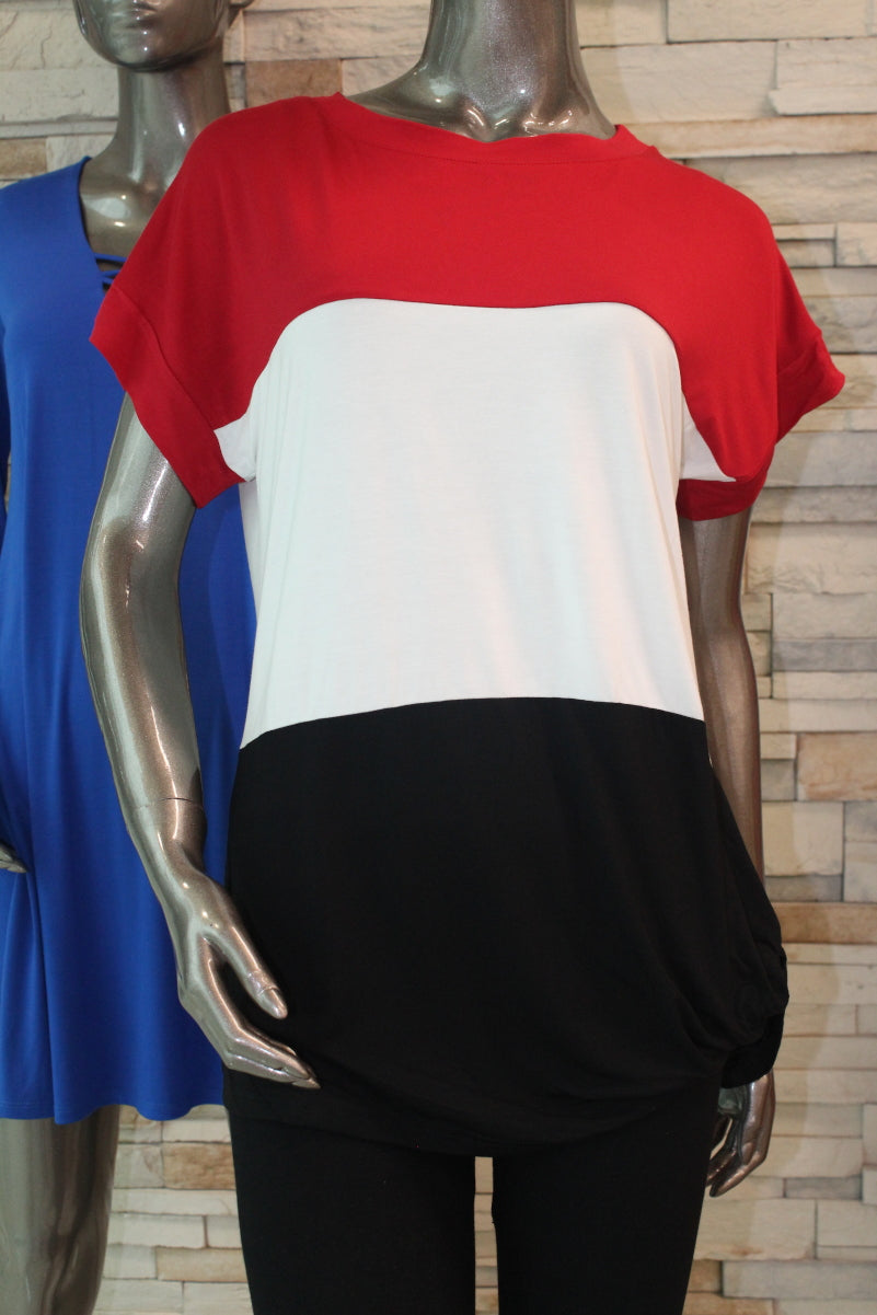 PIKO - Short Sleeve - Knotted Bottom - Color Block Top